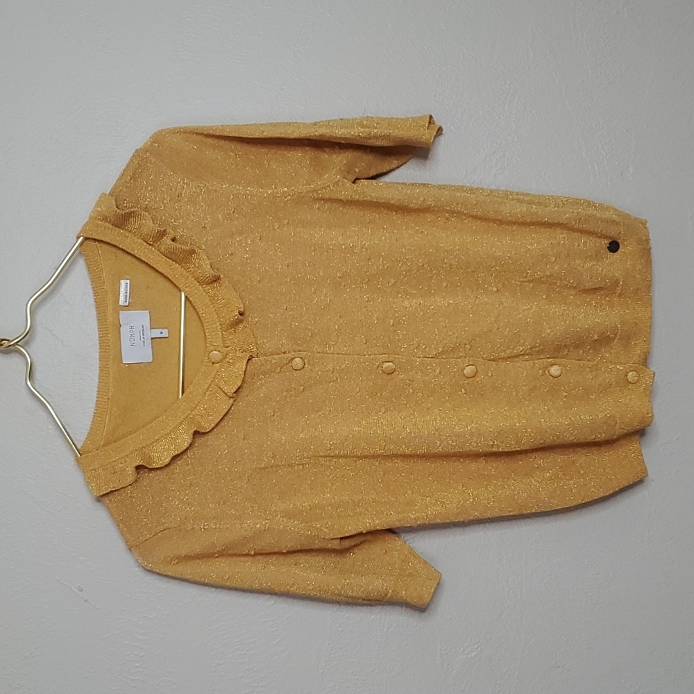Anthropologie Numph Gold Glitter Knit Retro Cardigan Size Medium - Picture 7 of 7